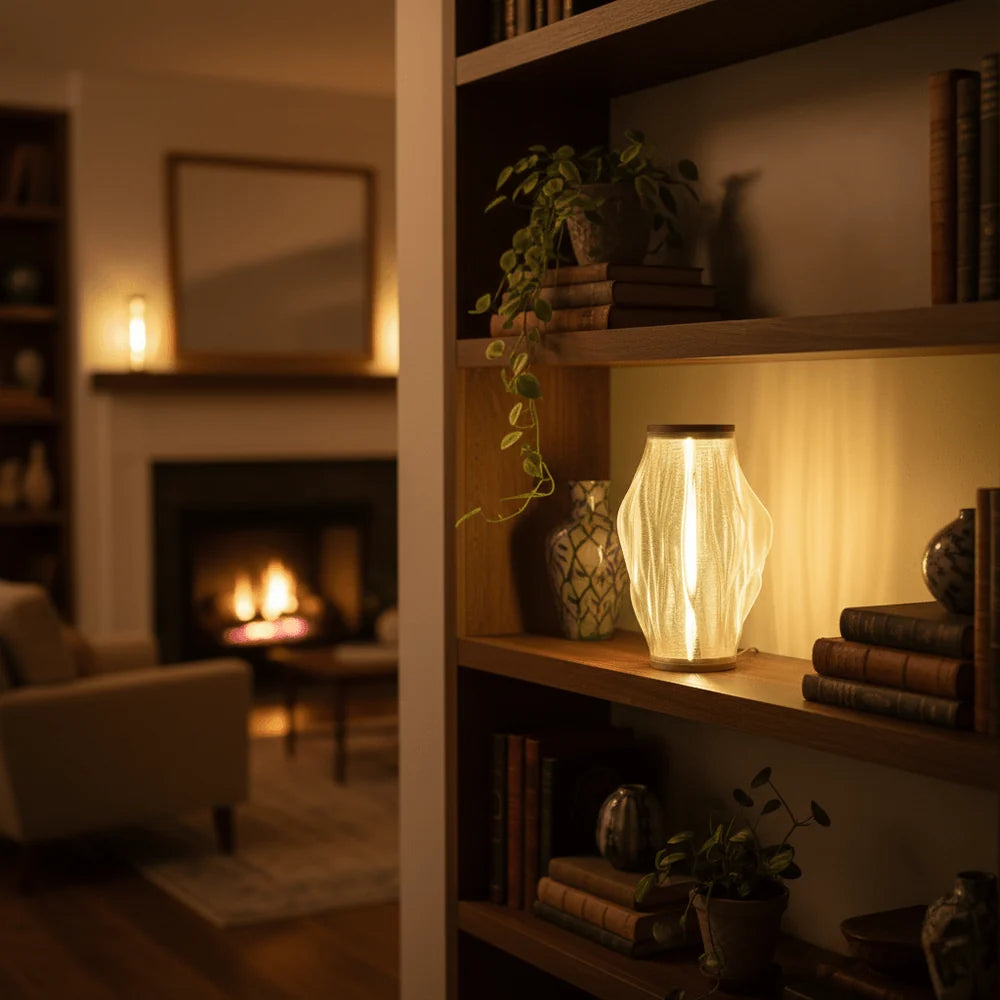 LAMPADA DA TAVOLO LED 3D IN PLA E LEGNO, H 27 CM
